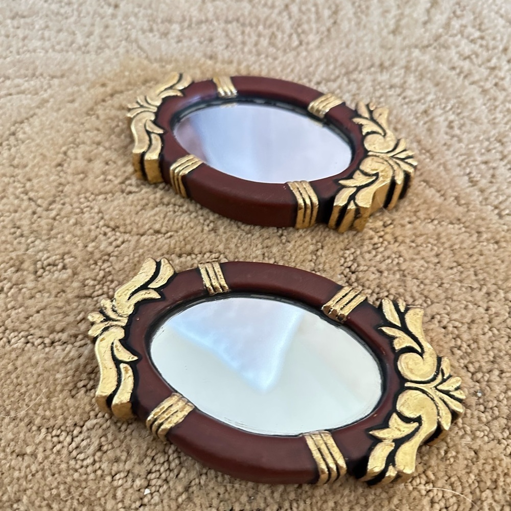 Vintage ItalianStyle Mini Oval Mirrors (Set of 2) – Ornate Gold & Mahogany Look - Picture 5 of 9
